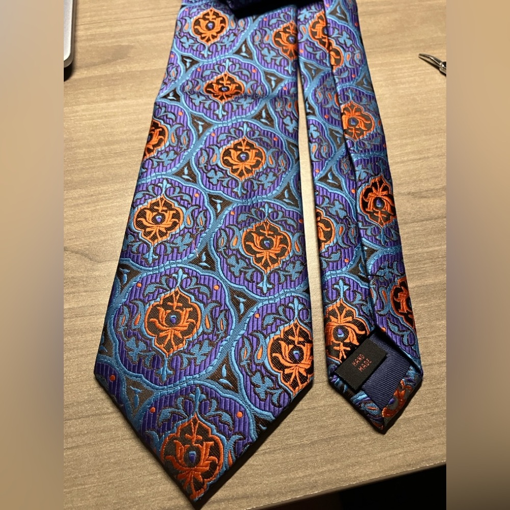 Leonardi Italy  Blue and Orange Patterned Tie